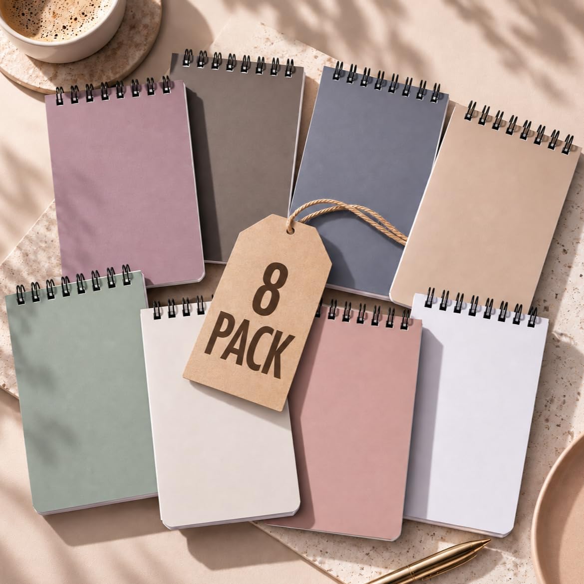 Juego de 8 libretas de bolsillo estéticas ZICOTO - Blocs de notas de espiral pequeños de 3x5 pulgadas con páginas rayadas - Las mini libretas perfectas para mantenerse organizado y aumentar la productividad en el trabajo o la escuela.
