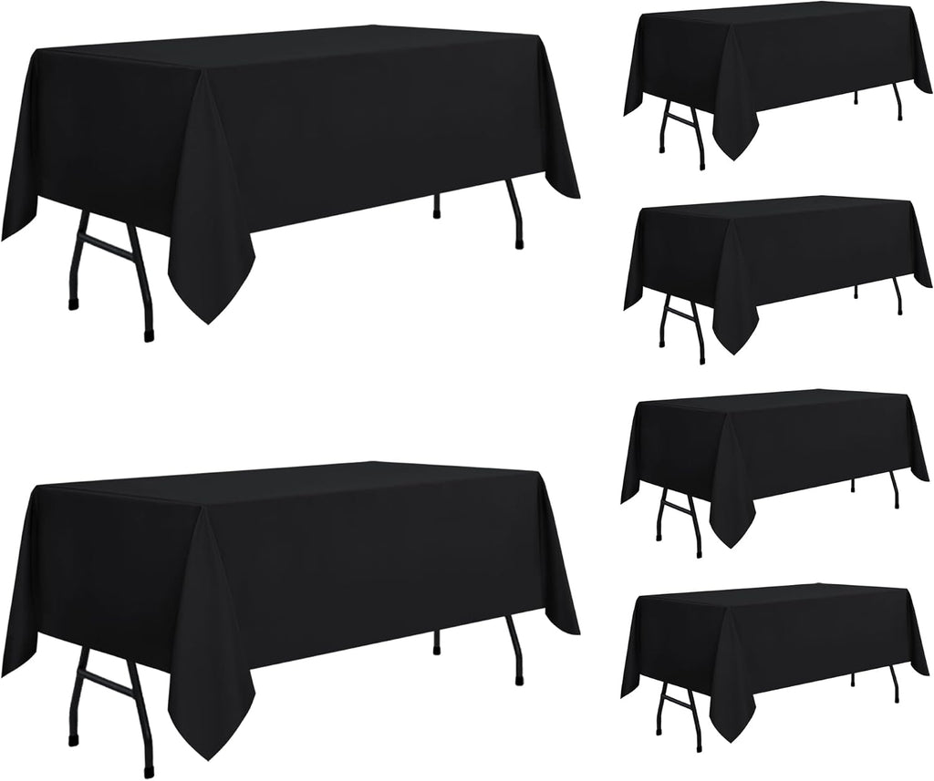 Mantel Negro sancua Paquete de 6 152 x 213 cm Tela Rectangular para Mesas de 1.2 m Resistente a Manchas y Arrugas Poliéster Lavable Comedor Boda Banquete