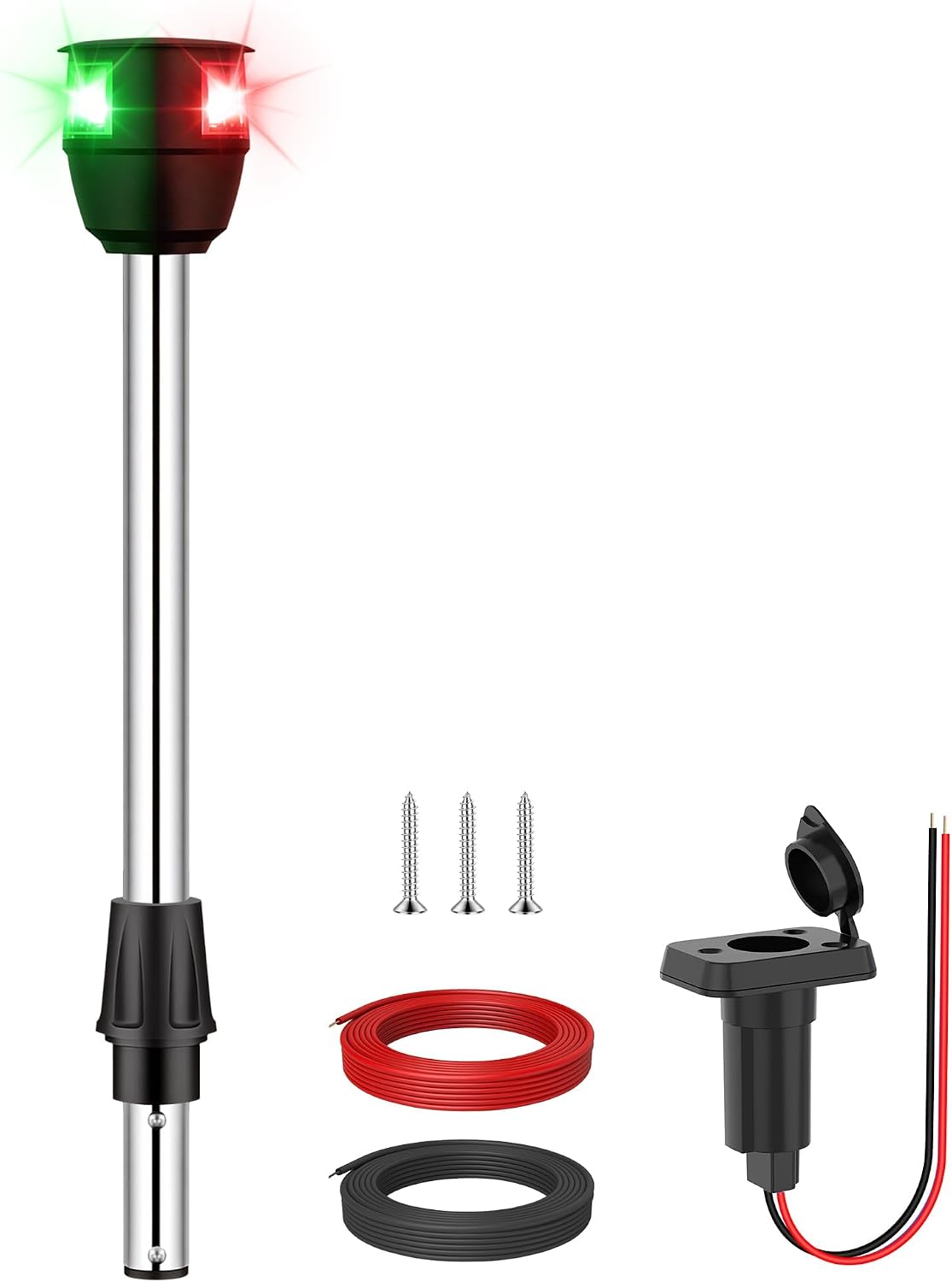 Luces de Navegación LED Obcursco – Poste 36 cm, Bicolor Rojo y Verde, Visibilidad 2 Millas Náuticas