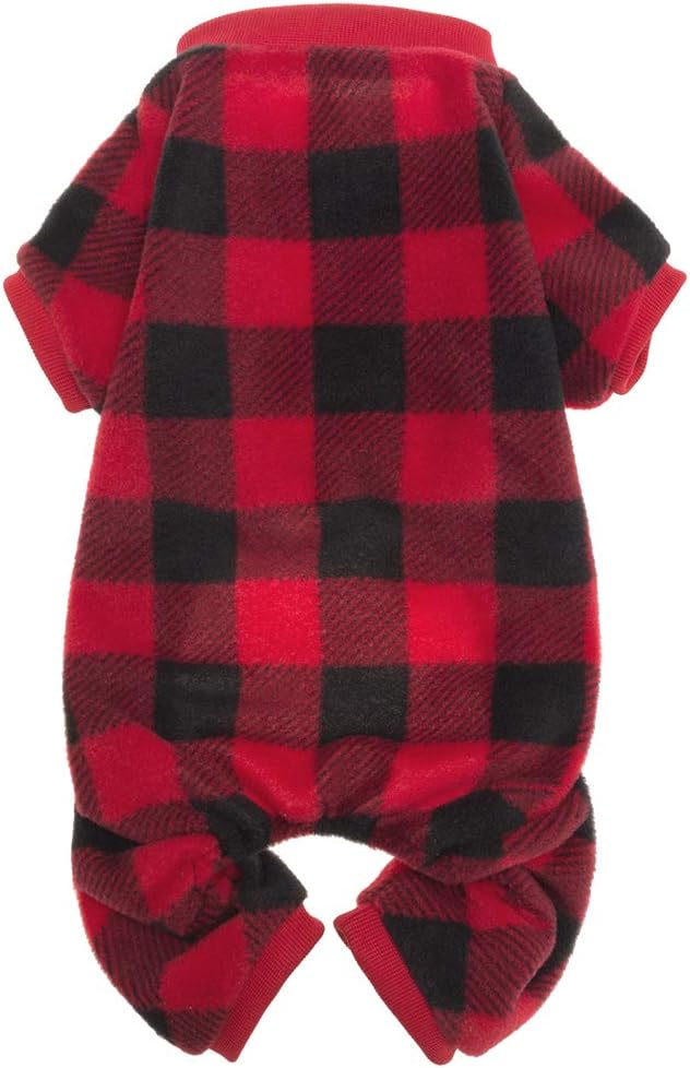 Pijama de Navidad para perro, 3 piezas, overol de búfalo rojo, a cuadros, pijama para mascotas, ropa linda para perros pequeños, medianos, gatos, chihuahua, cachorro, disfraz de Navidad (talla S
