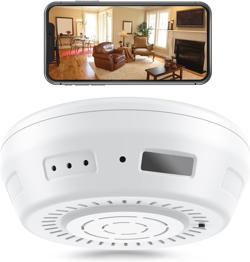 FORTHAUS. Detector de humo con cámara oculta, WiFi inalámbrico - Cámaras de vigilancia para niñeras con aplicación para celular - 180 días de duración de la batería, visión nocturna, detección de movimiento, lente lateral para seguridad en interiores