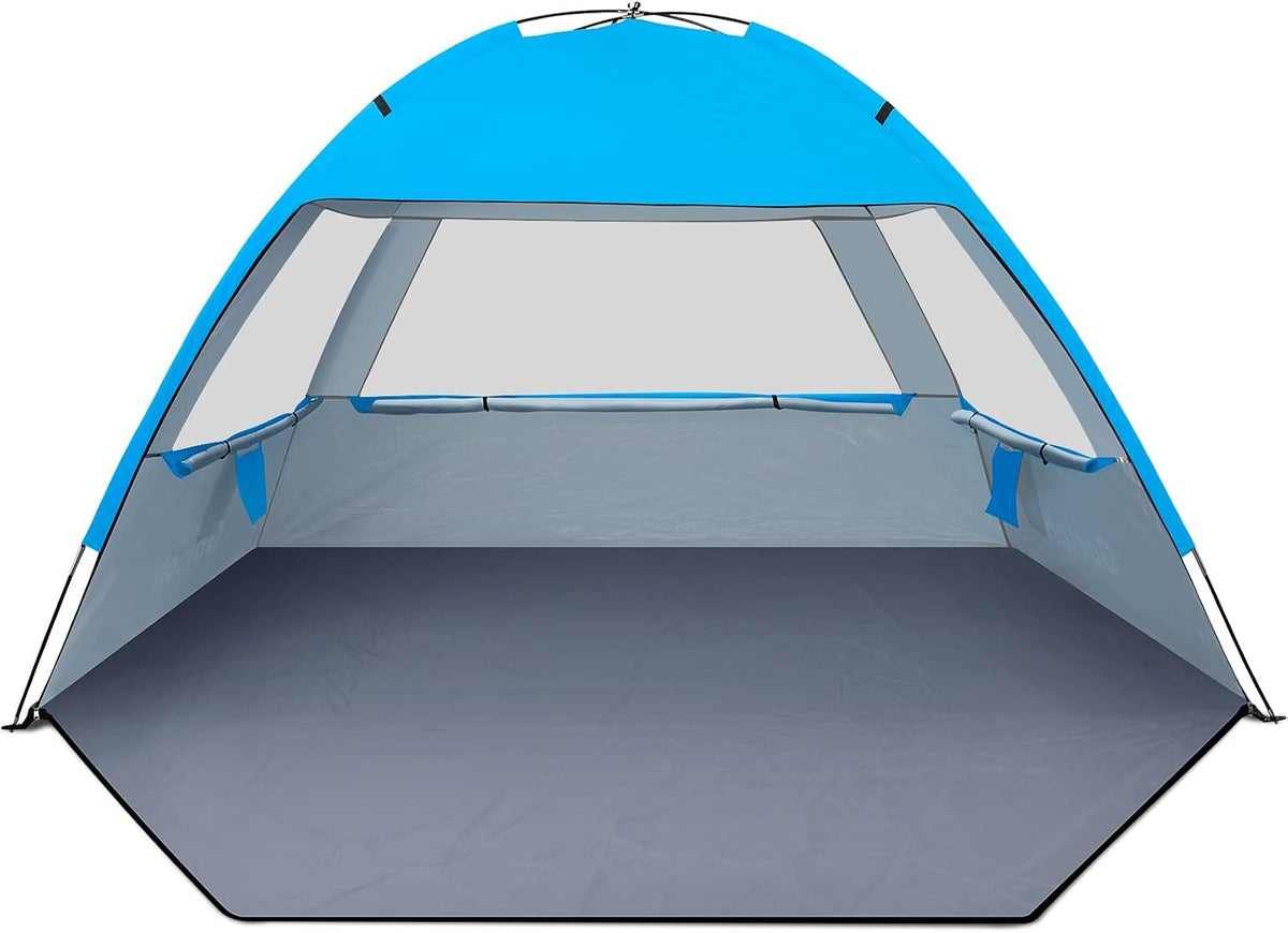 Gorich Tienda de campaña de playa, tienda de campaña para 4 a 5 personas con protección UV UPF 50+, tienda de playa portátil, toldo de refugio solar, ligera y fácil de instalar, tienda de campaña de playa, color azul