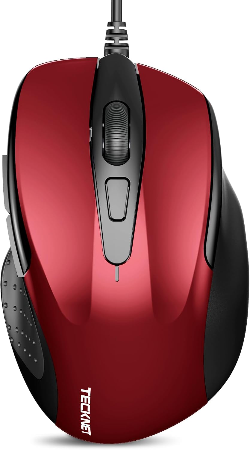 Ratón TECKNET con cable, ratón óptico empresarial con cable y 6 botones, ratón ergonómico para PC, Mac e iOS, cable USB de 150 cm.