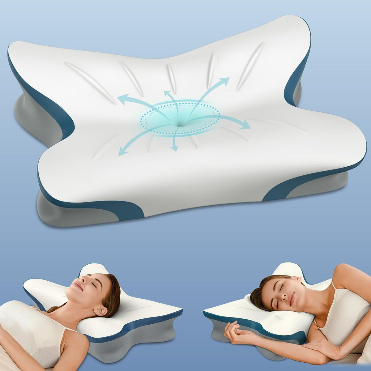 Almohada Cervical Ortopédica para Dolor de Cuello | Diseño Ergonómico de Espuma con Memoria | Soporte para Dormir de Lado, Espalda o Boca Abajo