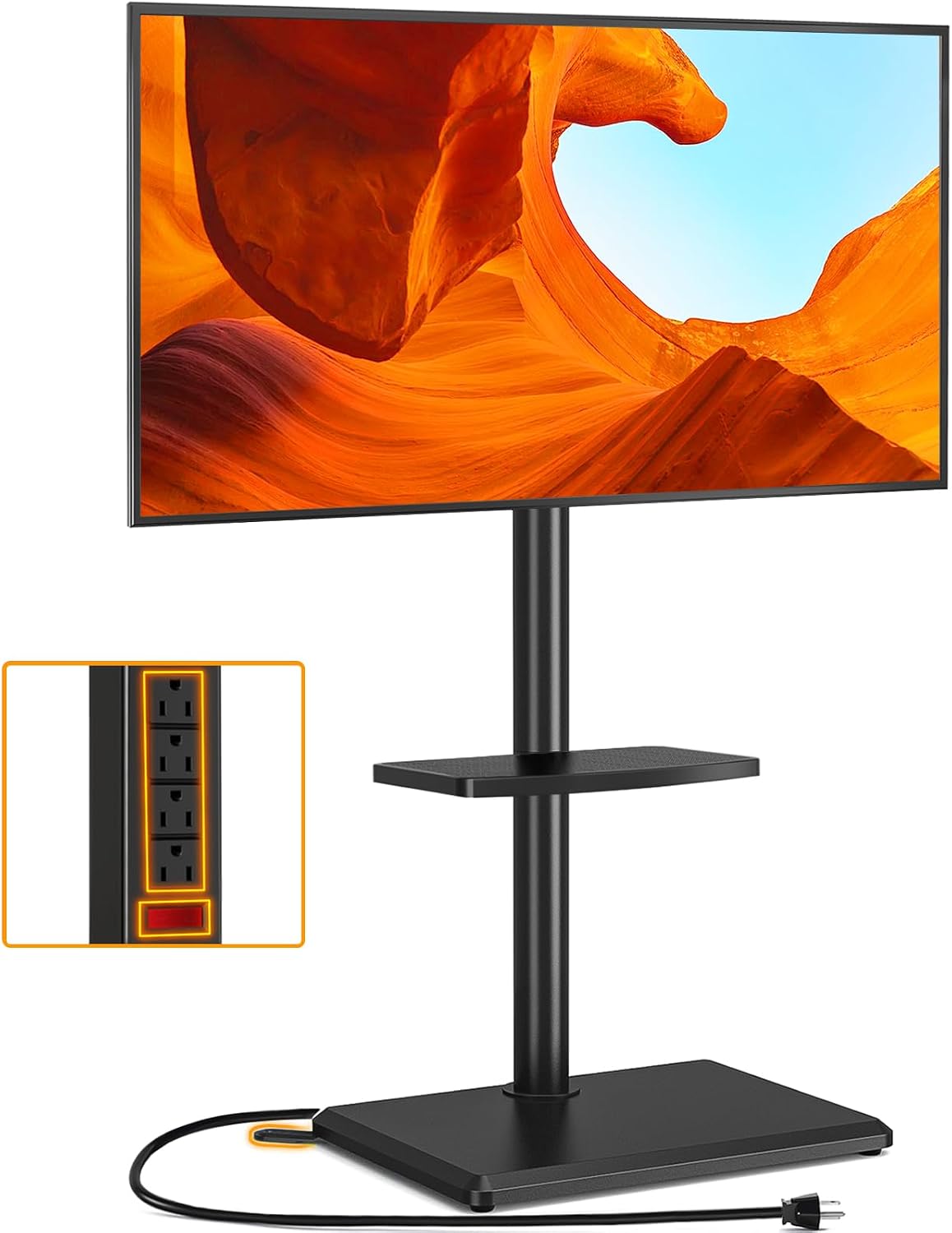 Soporte de TV de Piso TVON Giratorio con Tomacorriente | Para Televisores 32-60 Pulgadas hasta 40 kg, Altura Ajustable, Base de Madera, VESA Máx 400x400 mm