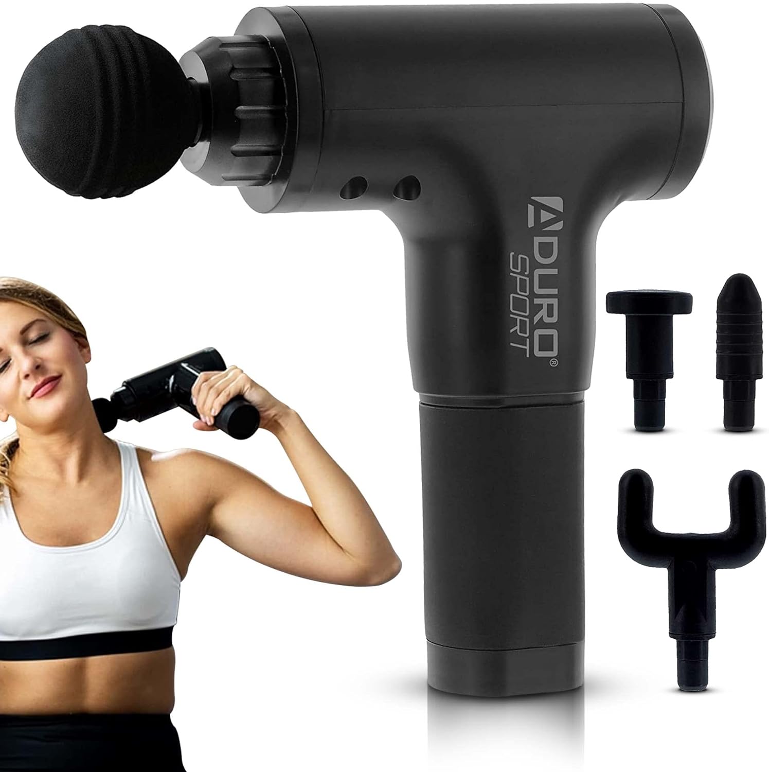 Pistola de Masaje de Percusión Aduro Elite Recovery – Masajeador Eléctrico de Tejido Profundo para Atletas, Espalda, Cuello y Hombros (Negro)