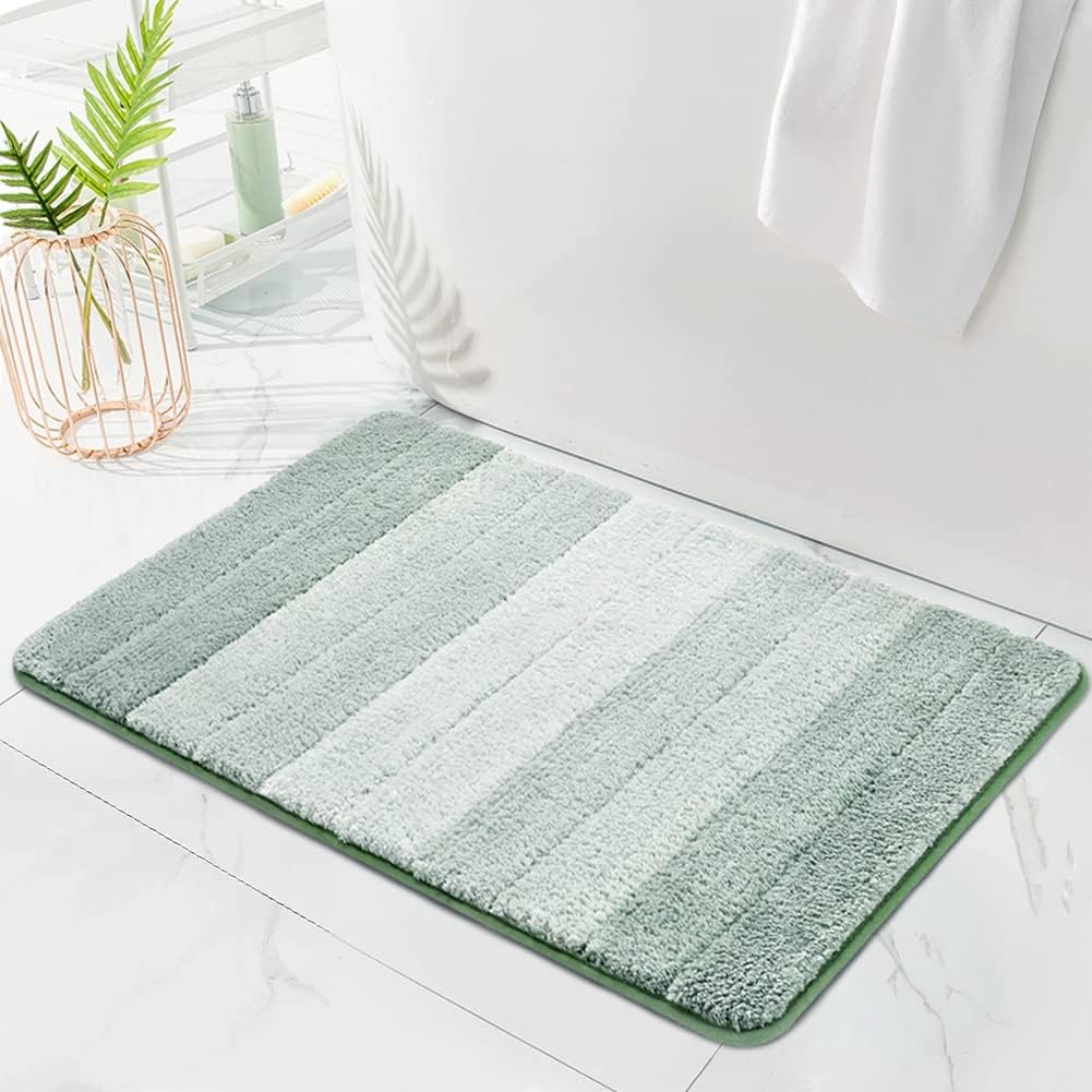 Alfombra de baño Kmson Ombre para baño, antideslizante, ultrasuave y gruesa, absorbente de agua, lavable a máquina y de secado rápido, para dormitorio, puerta o sala de estar, color verde, 43 x 61 cm (17" x 24").