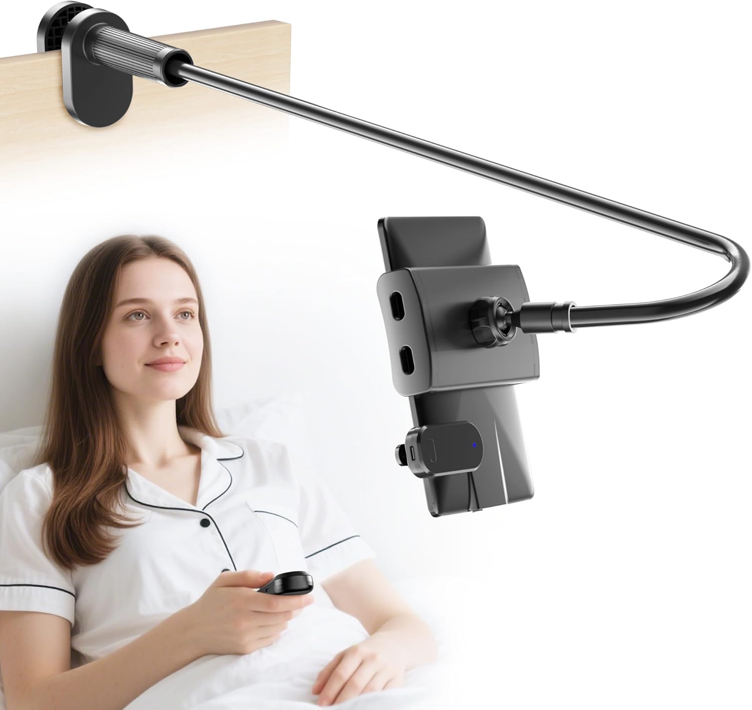 Kefotic Gooseneck Tablet Holder for Kindle Reading in Bed with Page Turner Remote, Hands Free Desk Bedside Lazy Arm Stand for Kindle Accessories, Gifts for Readers