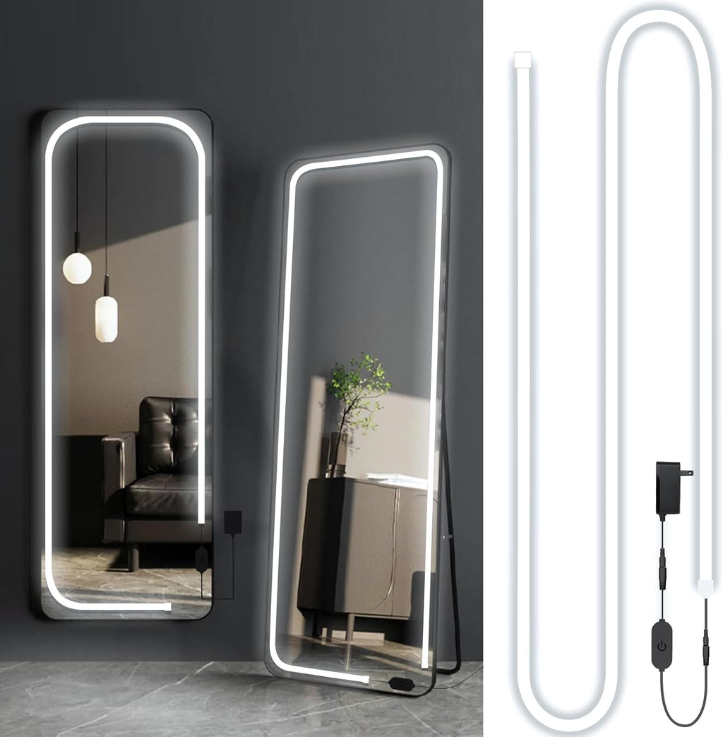 Luces LED para espejo de tocador Blikshin, tira de luz de 4 metros (13,2 pies) y 6000k para espejo de cuerpo entero, luces adhesivas para tocador con control táctil y adaptador de CA, iluminación para maquillaje en espejo de cuerpo entero, mesa de