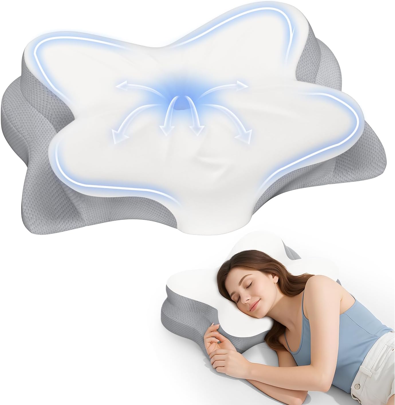 Fyova Cervical Neck Pillow, Ergonomic Memory Foam Pillows for Neck Pain Relief with Breathable Pillowcase, Adjustable Contour Neck Support Pillow for Side Back Stomach Sleepers, Odorless