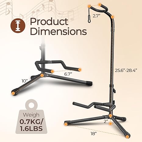 GLEAM - Soporte de guitarra ajustable para guitarra eléctrica, clásica y bajo, capacidad de carga 20LB, accesorios, tipo plegable negro (CG-4)