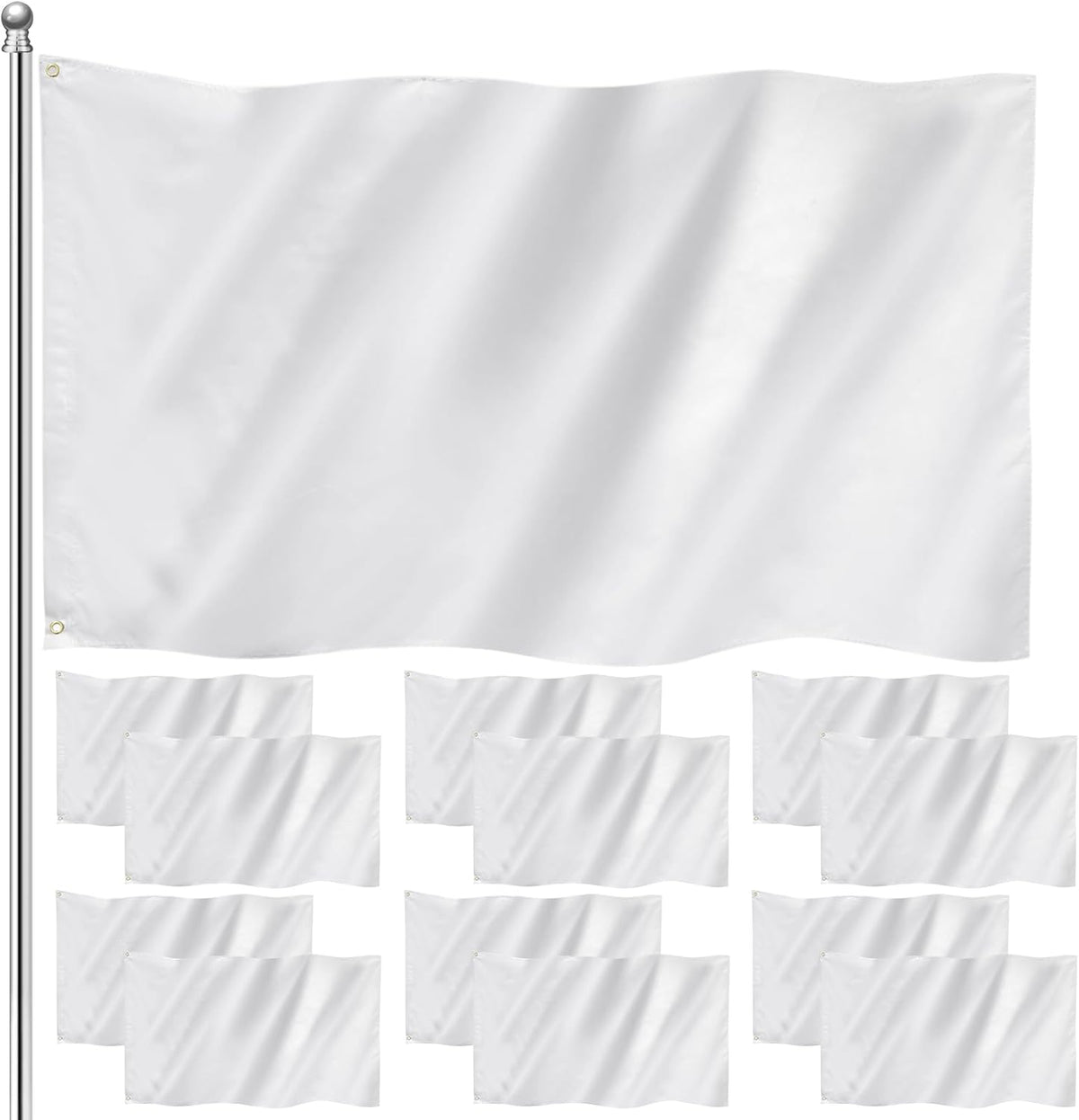Boao Set de 12 Banderas Lisas Blancas de 90x150 cm | Banderas en Blanco para DIY | Poliester con Doble Costura y Ojales | Decoracion de Jardin y Patio | Blanco