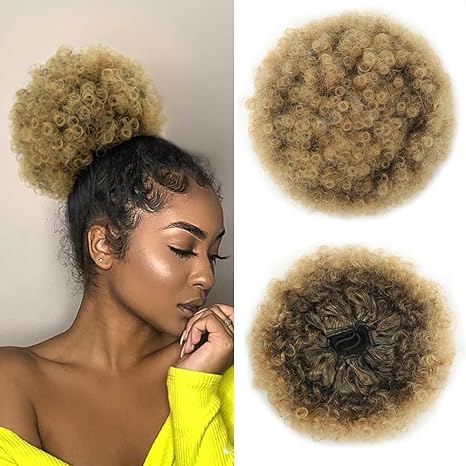 THEMIS HAIR Cola de caballo afro con cordón para mujeres negras, moño corto de cola de caballo con cordón alto para cabello natural corto