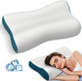 Almohada cervical para aliviar el dolor, almohadas ergonómicas de espuma viscoelástica contorneadas, almohada ortopédica refrescante, almohada de cama, soporte para el cuello para personas que duermen de lado, boca arriba o boca abajo (gris y azul).
