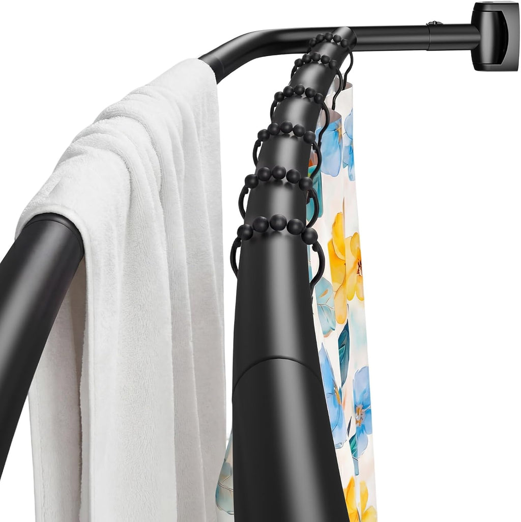 Barra doble curva para cortina de ducha Haryaers, negro mate, ajustable de 89 a 190 cm, barras dobles de acero inoxidable para cortina de ducha para baño, lavadero, bañera y más. No se oxida, requiere perforación.