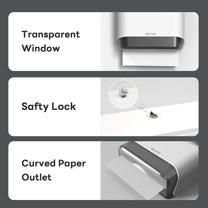 Dispensador de toallas de papel, dispensadores de papel higiénico de gran capacidad para montaje en pared con bloqueo inteligente, utilizado para cocina y baño, más de 200 hojas, soportes
