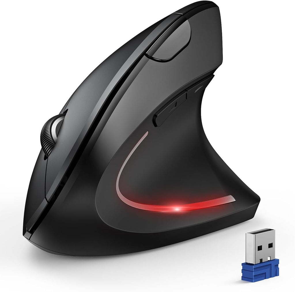 Ratón ergonómico TECKNET, ratón vertical inalámbrico Bluetooth, seguimiento óptico de 4800 DPI, 6 niveles de DPI ajustables, clics silenciosos, 2,4 GHz con receptor USB A, batería de 12 meses de duración, 6 botones, amplia compatibilidad.