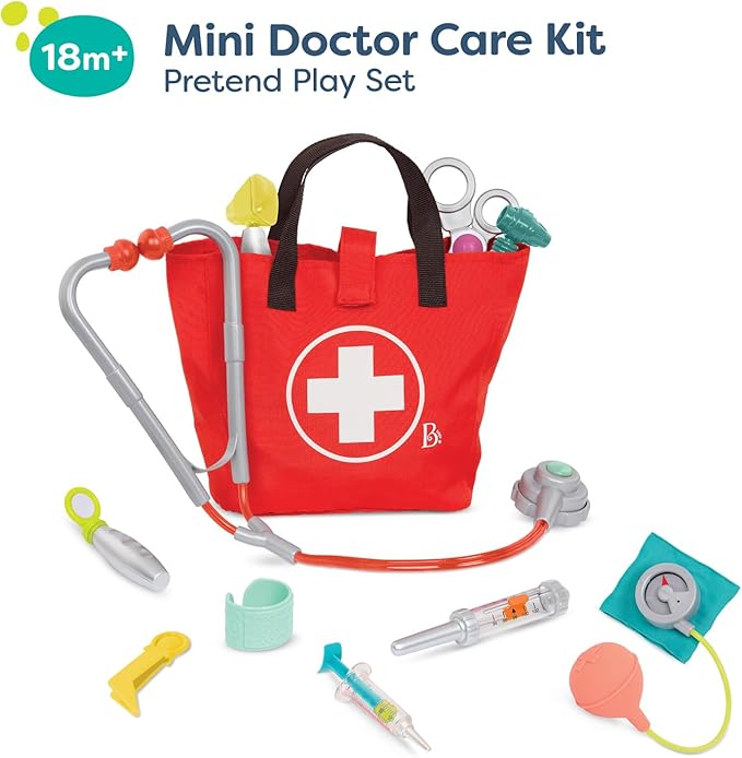 B. toys Mini kit de cuidado médico con herramientas realistas para niños pequeños y niños - Juguetes educativos para juegos de rol y juego imaginativo - Incluye bolsa médica y accesorios - Más de 18 meses