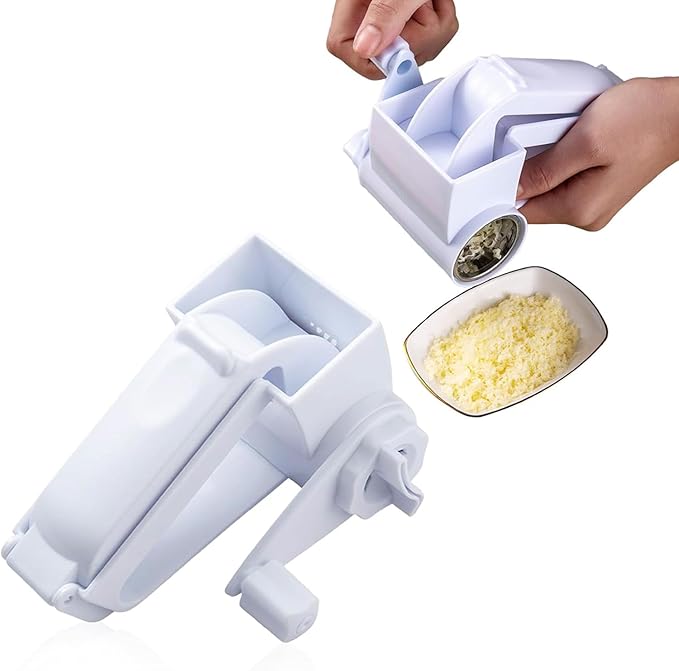 Boao Rallador de queso giratorio manual de mano con tambor de acero inoxidable para rallar nueces de chocolate duro, herramienta de cocina (blanco, 1 tambor)