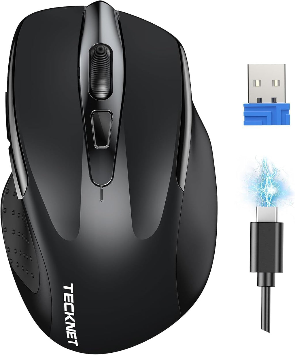 Ratón Inalámbrico Recargable TECKNET 2.4G – Silencioso, 6 Botones, 4800 DPI Ajustable, Ergónomico
