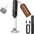 Espumador de leche recargable CIRCLE JOY de mano con soporte, espumador de café eléctrico con cabezal batidor de doble bobina, batidor de mano portátil para matcha, lattes y capuchino, regalos de cocina, negro