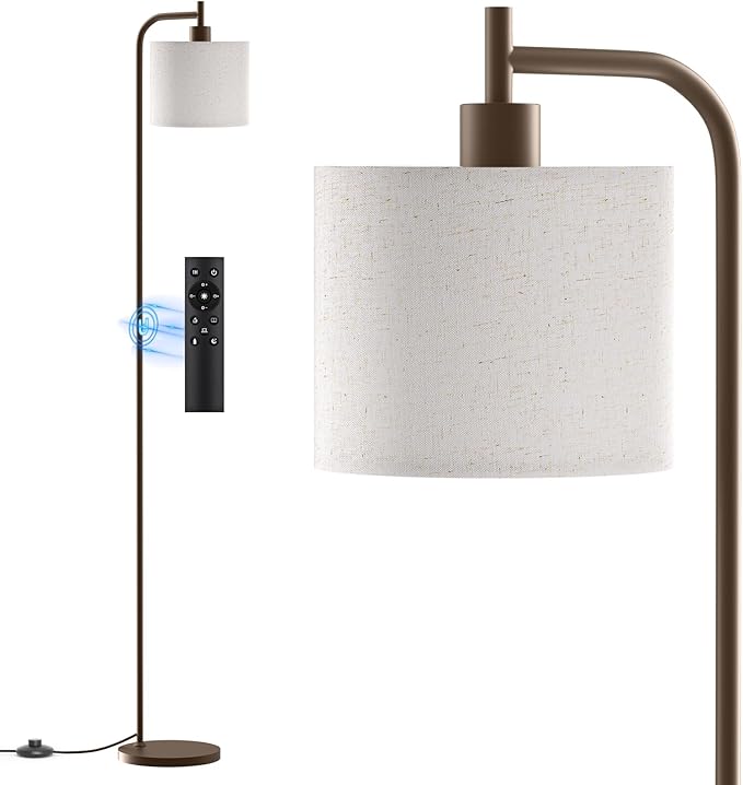 Lámpara de Pie SIBRILLE con Pantalla de Lino – Regulable, Control Remoto, 3 Temperaturas de Color y Bombilla LED 9W Incluida