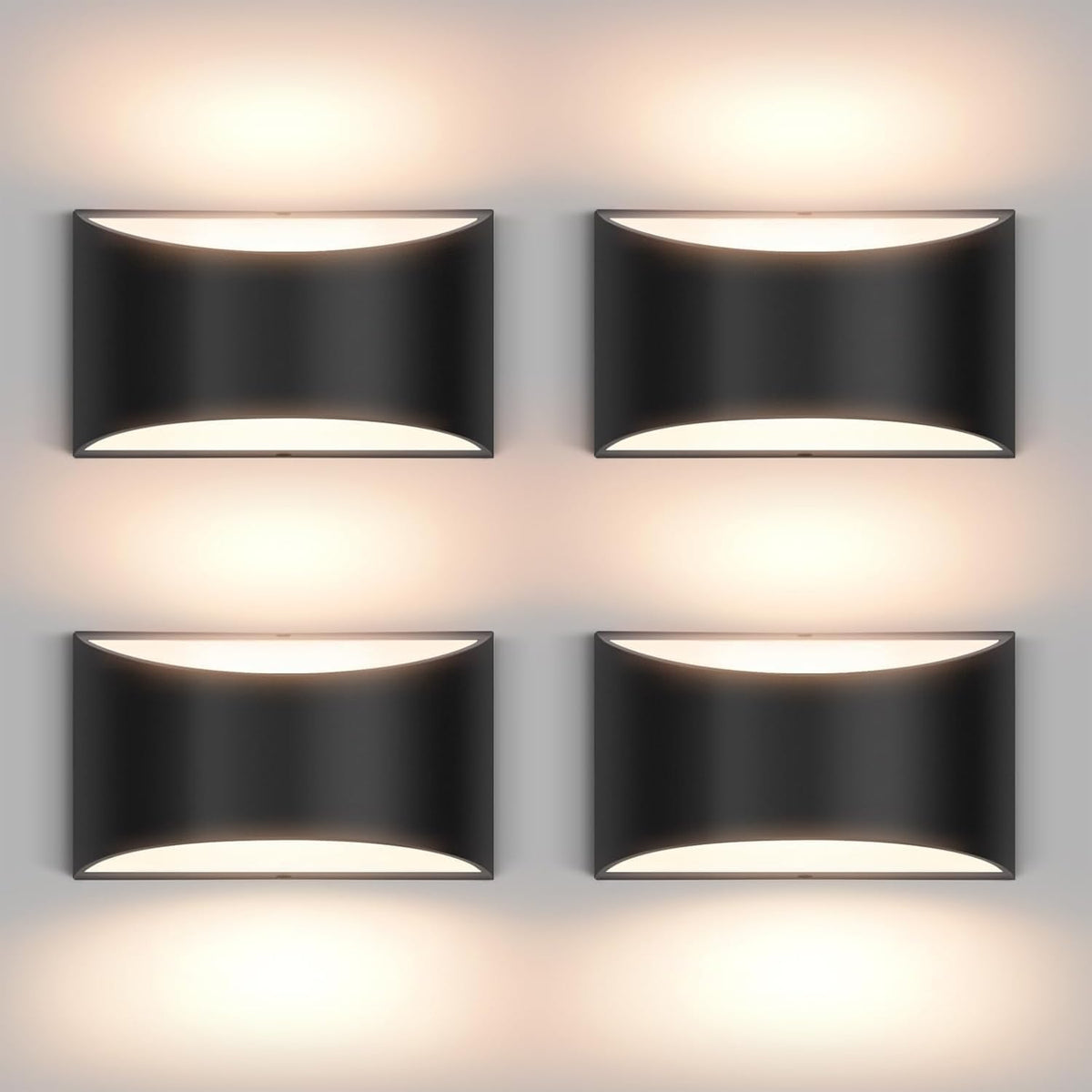 Apliques de Pared LED Aiilsmp (4 Pack) | Negros Modernos | Cableados para Interior | Luz Arriba y Abajo | Para Sala, Recámara, Pasillo y Corredor