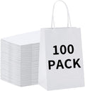 Bolsas de Papel Kraft Blancas con Asas BAG BOX — Paquete de 100 Unidades para Tienda, Regalos y Eventos