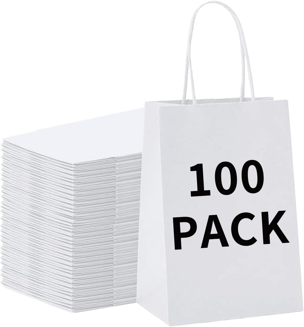 Bolsas de Papel Kraft Blancas con Asas BAG BOX — Paquete de 100 Unidades para Tienda, Regalos y Eventos