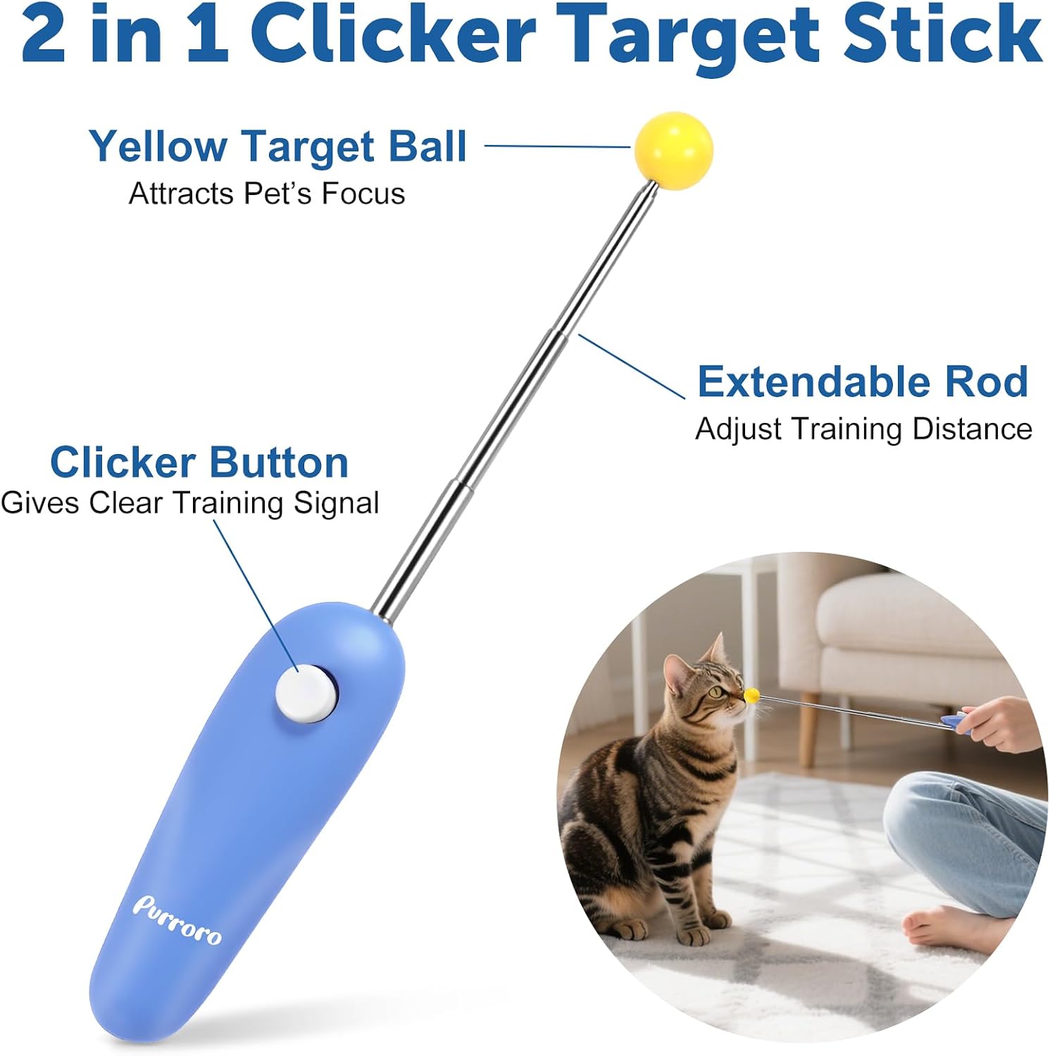Kit de entrenamiento para gatos con clicker: incluye clicker de dedo y varita de entrenamiento. Perfecto para el refuerzo positivo