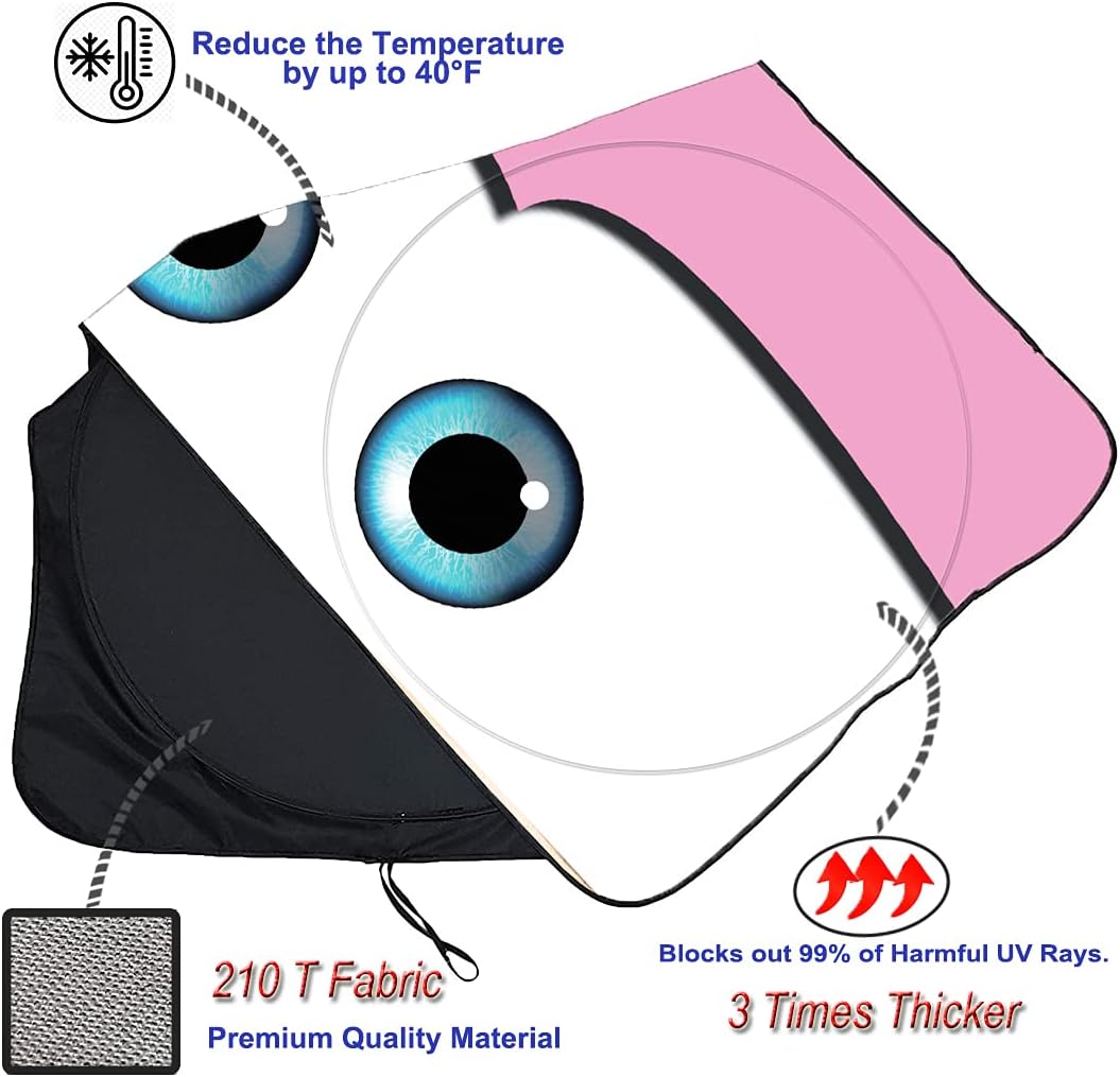 Parasol Gven para parabrisas, parasol para coche con diseño de ojos divertidos, protector solar plegable 210T para mantener tu vehículo fresco (ojos rosas, estándar).