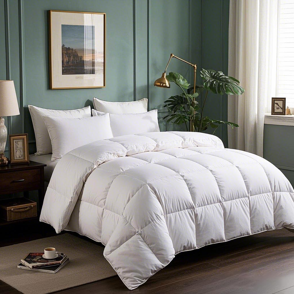 Edredón de Fibra de Plumas de Ganso Serta Tamaño Twin Inserción de Edredón, Cubierta 100% Algodón, Edredón Hipoalergénico de Lujo de Hotel 43oz Calor Medio Todo Año 173 x 229 cm Blanco