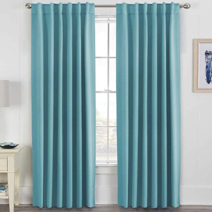 Cortinas Blackout H.VERSAILTEX Térmicas 52x84" Verde Azulado Oscuro — Set 2 Paneles para Sala y Dormitorio