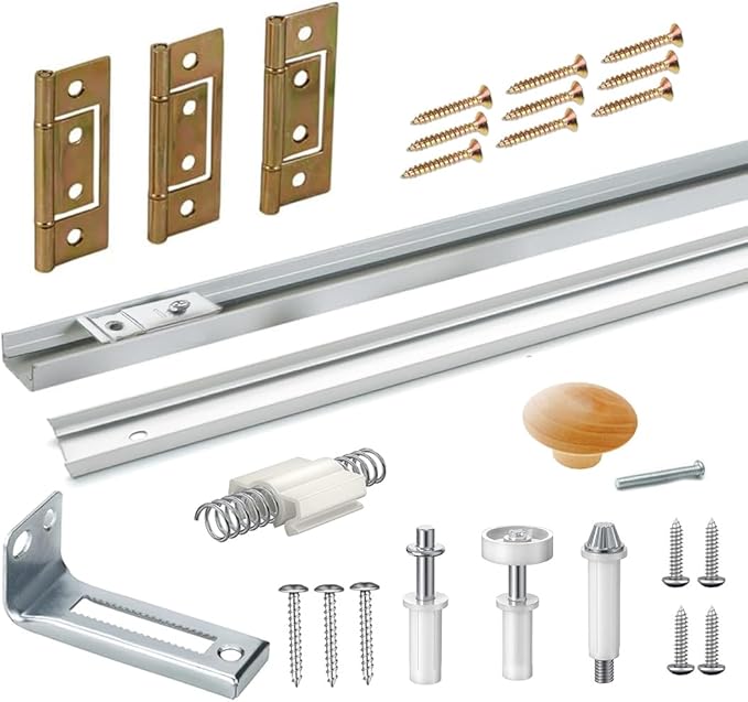 Herrajes para Puerta Plegable con Riel, Kit de Reparación de Herrajes para Puerta Plegable de Closet, Incluye Riel de Acero (91 cm)