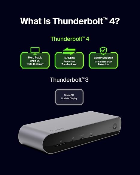 Belkin Estación de acoplamiento Thunderbolt 4 con entrega de energía de 90 W para MacBook y Windows, pantalla 8K/Dual 4K, cable Thunderbolt 4, HDMI, Ethernet, SD y puertos de audio, gris