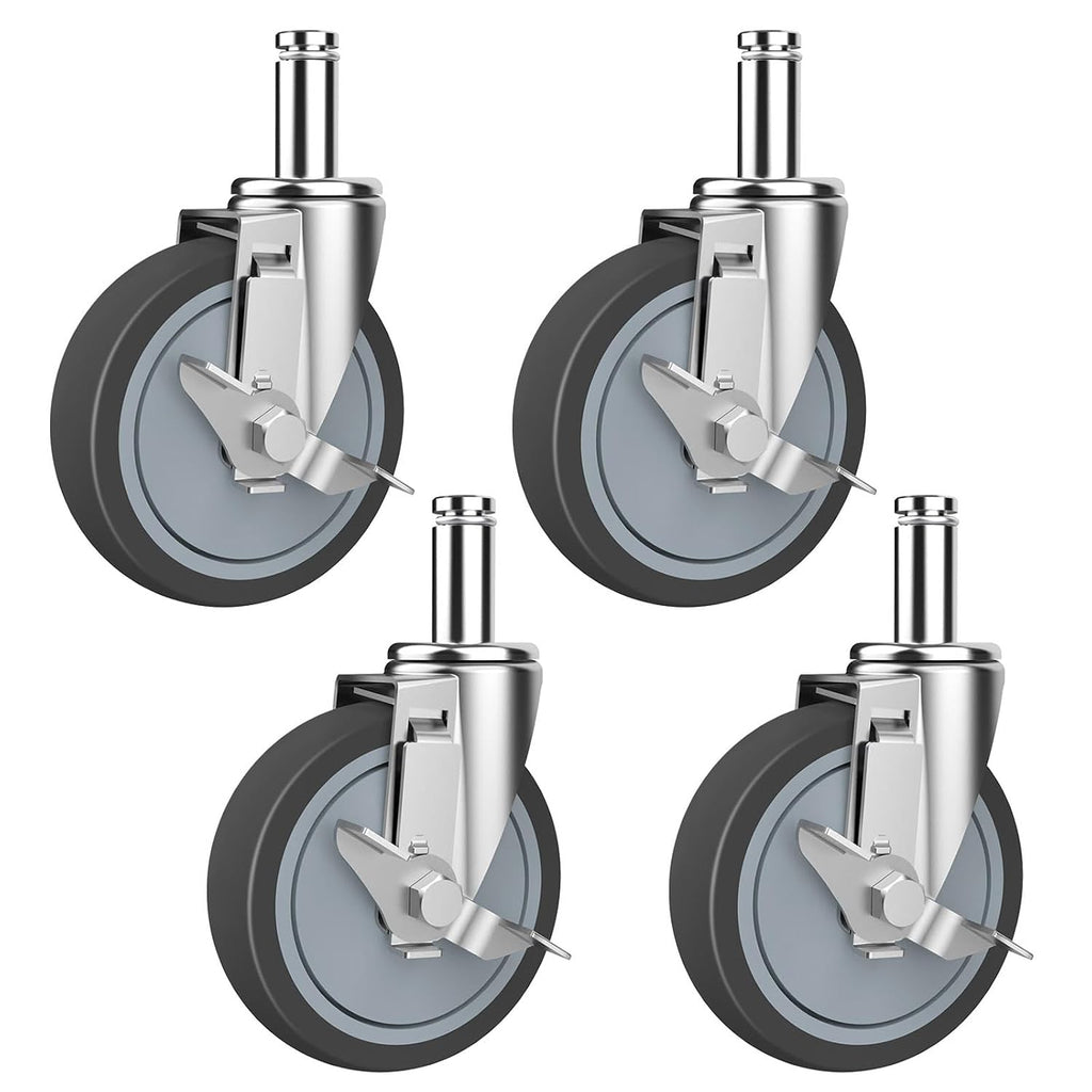 RILIDRI Rueda Giratoria de 4 Pulgadas para Estantes de Alambre | Servicio Pesado con Freno | Set de 4 Ruedas de Repuesto Metro (.864 x 2-3/16 pulgadas)