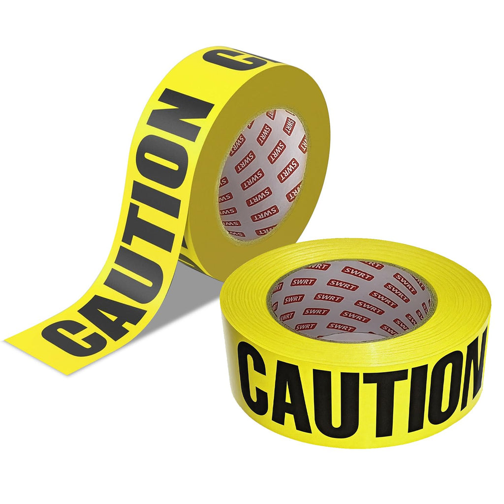 SWRT 2 Rollos Cinta Precaución Amarilla Premium, 7,6 cm x 305 m (Total 610 m), Cinta Peligro Brillante Texto Negro Firme para Zonas Peligro/Eventos Deportivos, Cinta Construcción Escenas Crimen/Decoración Halloween