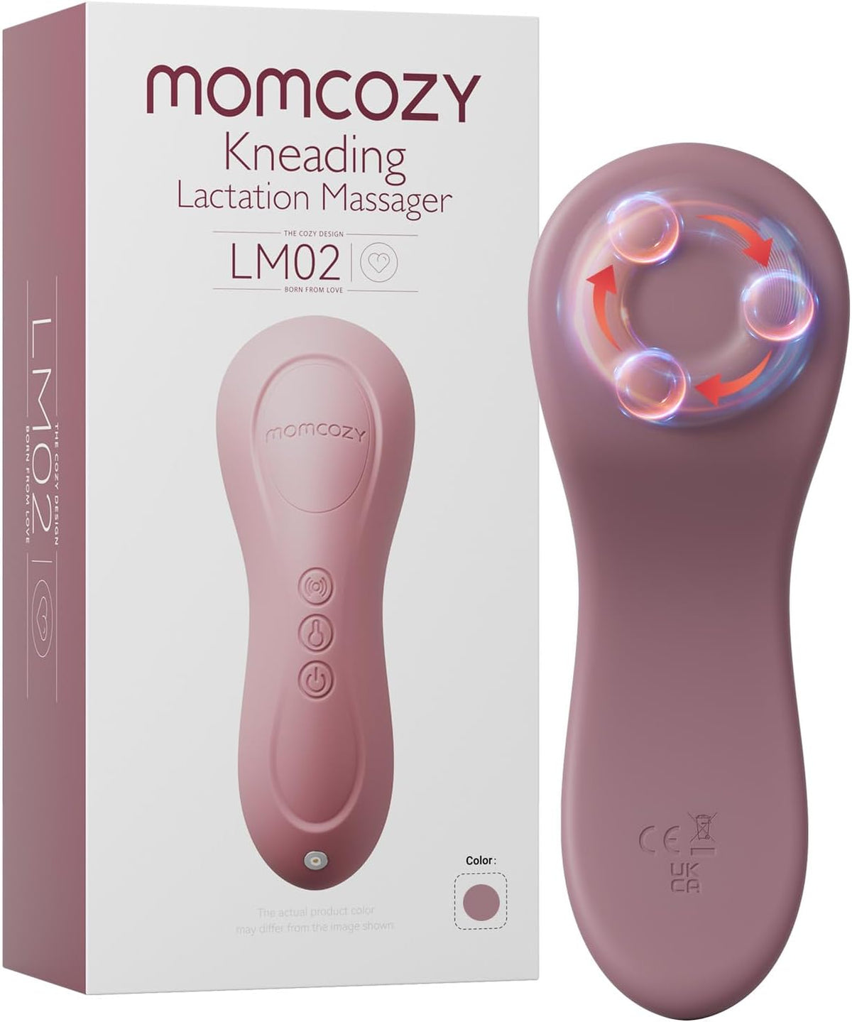 Masajeador de lactancia Momcozy con rodillo y calor, masaje 3 en 1 realista para aliviar los conductos obstruidos, masajeador de senos con calor para la lactancia, mejora el flujo de leche, color rosa empolvado