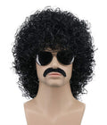 Peluca corta rizada negra con bigote y barba estilo afro para hombre de Karlery, estilo rockero californiano, discoteca, Halloween, cosplay, anime, fiesta (negra)