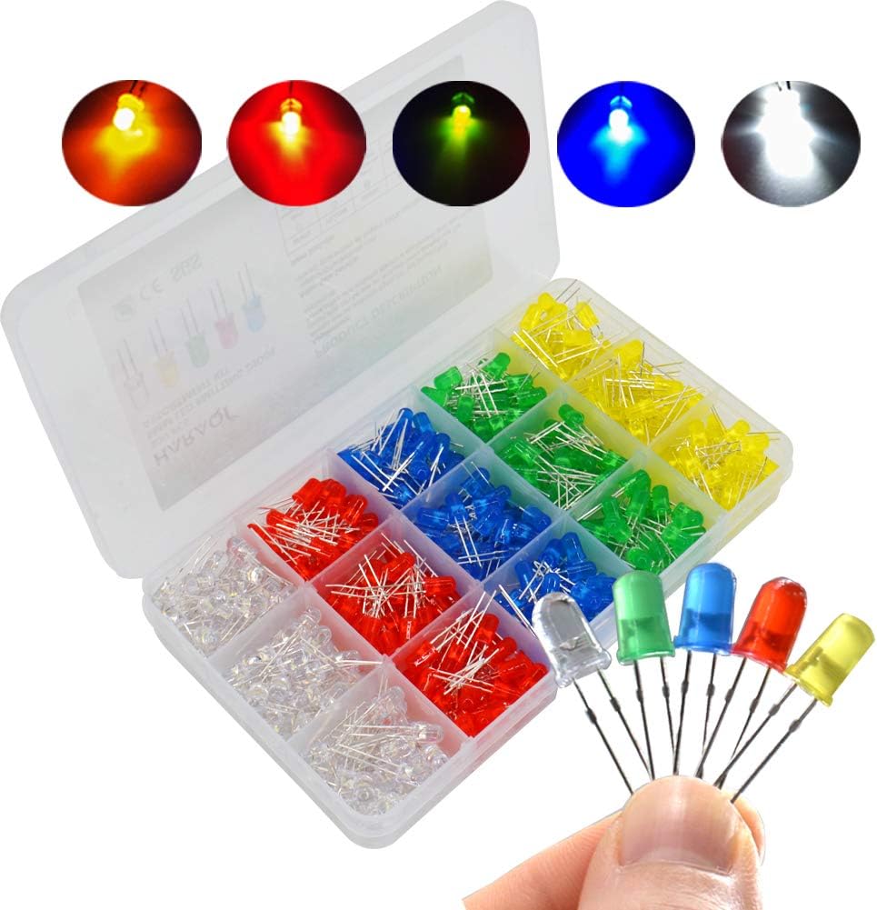 Kit 500 LEDs 5mm Haraqi – Diodos Emisores de Luz para Proyectos DIY y PCB