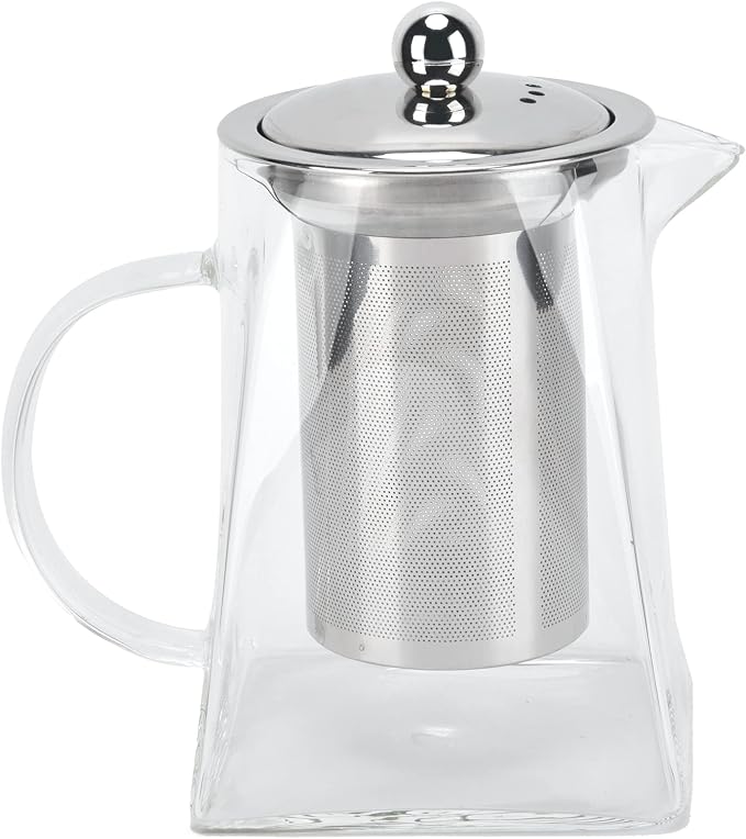 Tetera de vidrio transparente Omabeta, resistente al calor, para el hogar y la oficina, con filtro de acero inoxidable