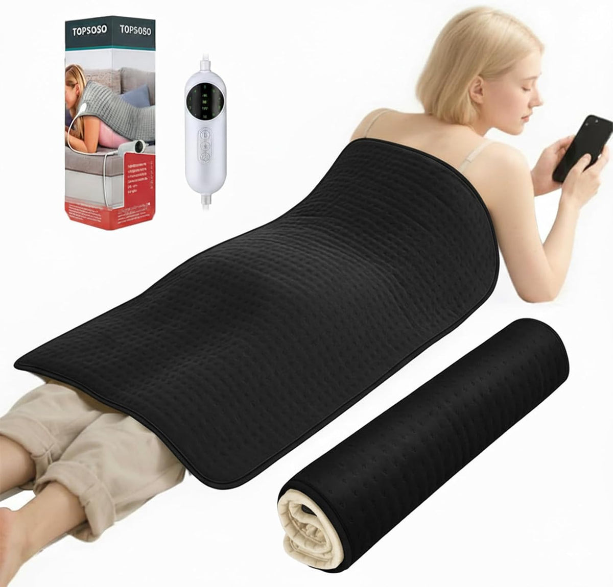 Almohadilla térmica extragrande para aliviar el dolor de espalda y los cólicos menstruales, tamaño king size de 20x40, con 10 ajustes de temperatura y 3 opciones de temporizador, almohadilla térmica de cuerpo completo para hombros y piernas, lavable a