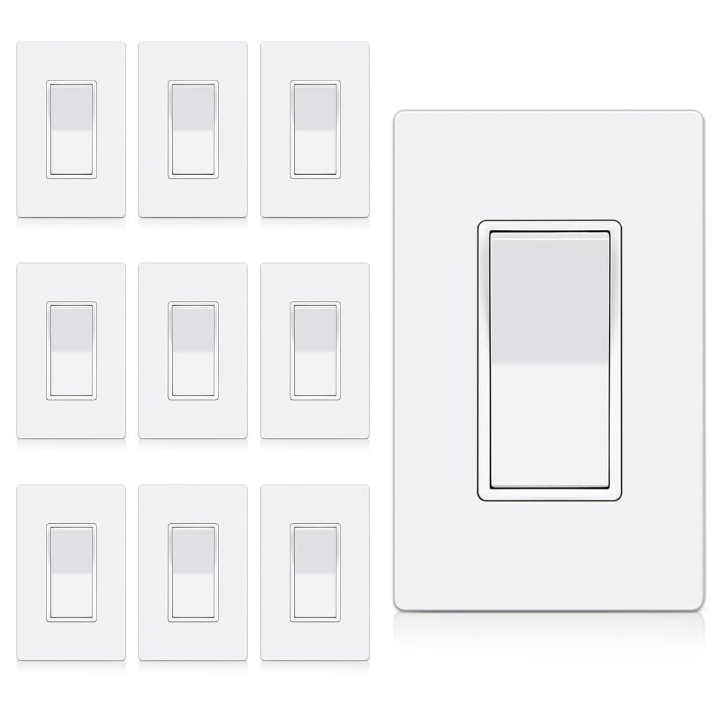 BESTTEN Paquete de 10 interruptores de luz de 3 vías con placas de pared