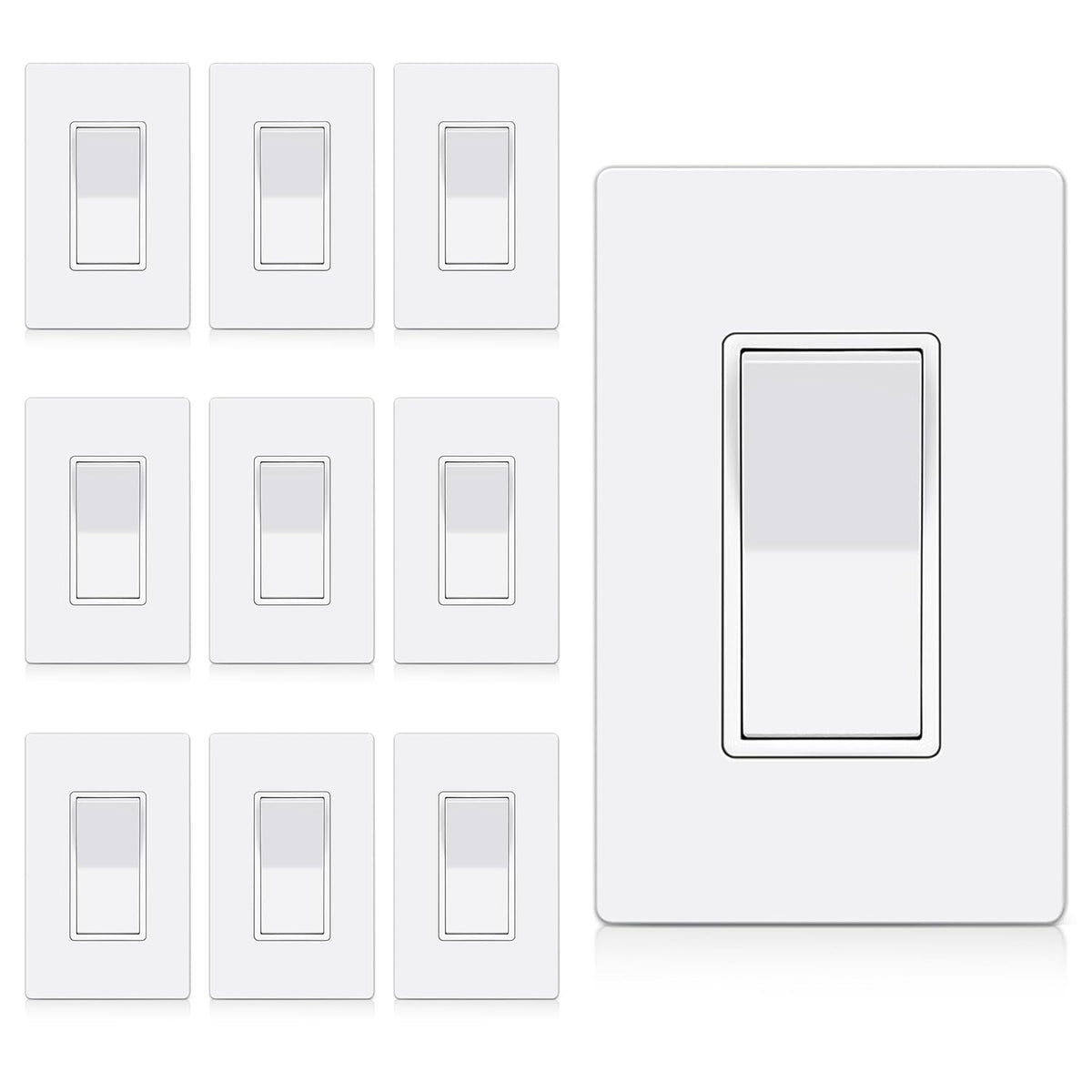 BESTTEN Paquete de 10 interruptores de luz de 3 vías con placas de pared