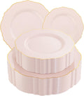 WDF Set 100 Platos Desechables Rosa y Dorado | Diseño Barroco | 50 Platos 26 cm + 50 Platos Ensalada 19 cm | Bodas Baby Shower Cumpleaños | 1 Set