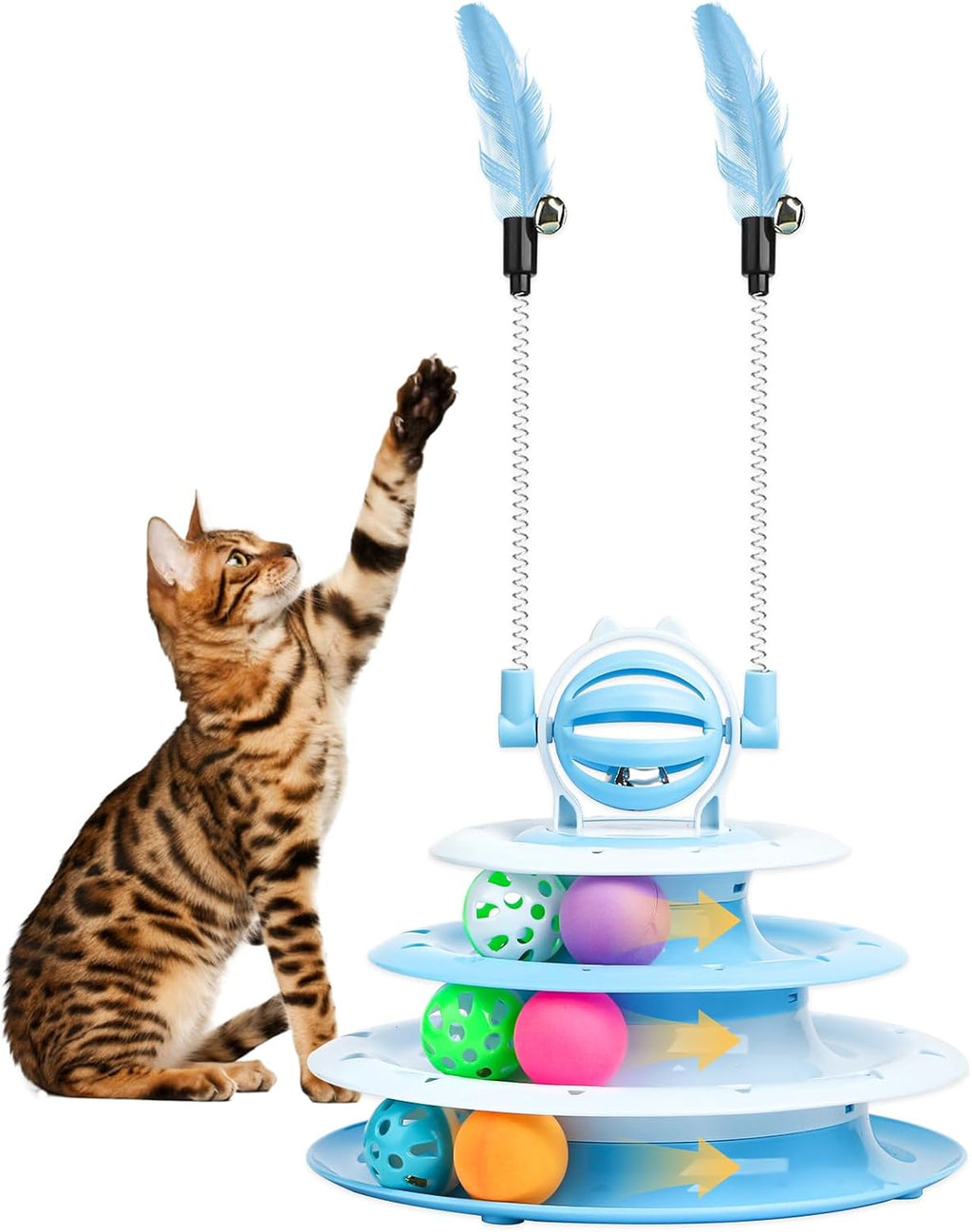 Juguete interactivo para gatos Goosheep, juguete para mascotas para gatitos de interior, pelota de rompecabezas interactiva para gatitos con 2 accesorios para gatos (azul).