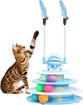 Juguete interactivo para gatos Goosheep, juguete para mascotas para gatitos de interior, pelota de rompecabezas interactiva para gatitos con 2 accesorios para gatos (azul).