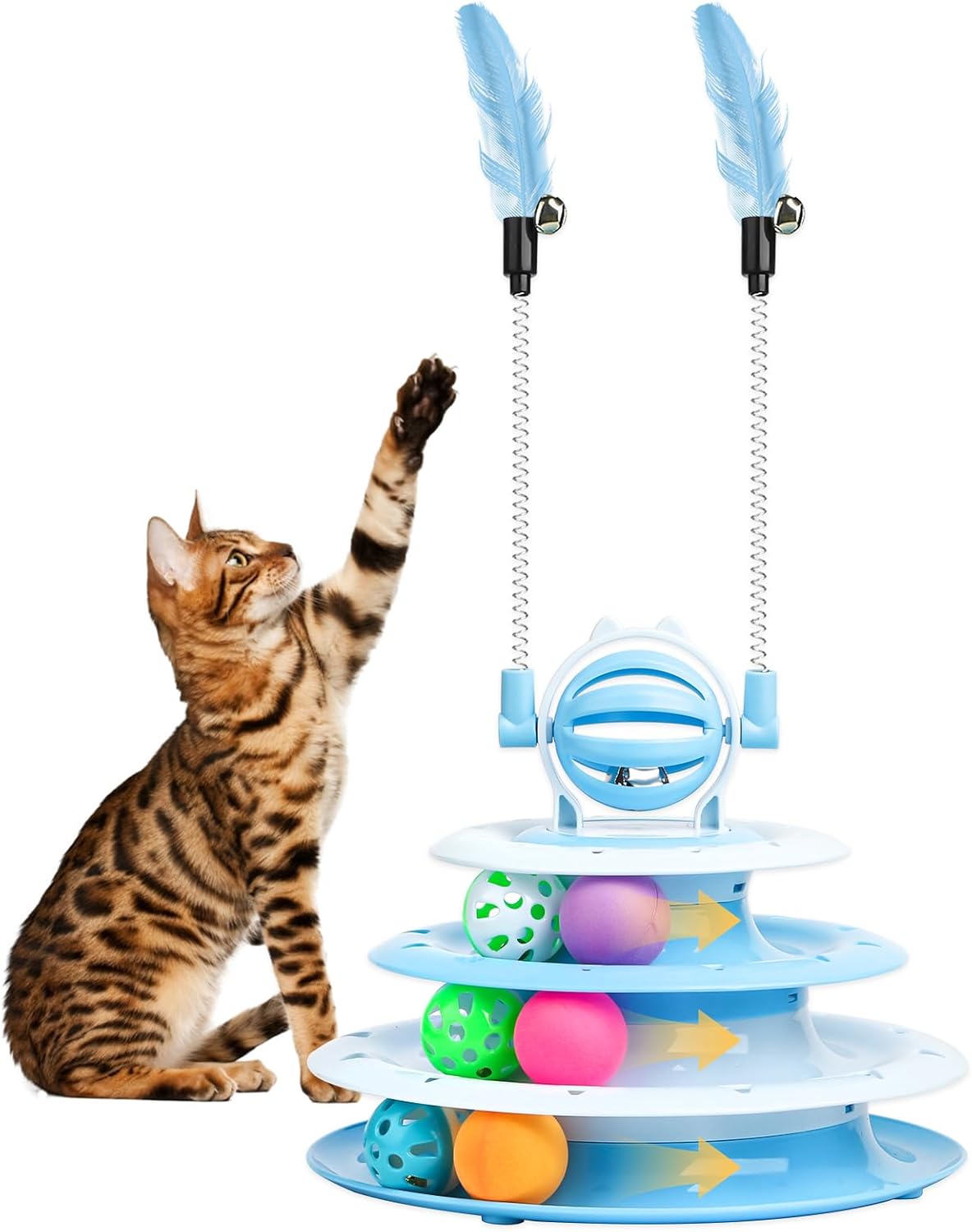 Juguete interactivo para gatos Goosheep, juguete para mascotas para gatitos de interior, pelota de rompecabezas interactiva para gatitos con 2 accesorios para gatos (azul).