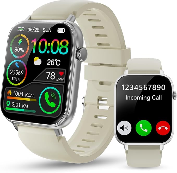 Reloj inteligente para hombre y mujer, pantalla táctil HD de 1,85", función de llamadas y mensajes, más de 100 modos deportivos, monitor de actividad física IP68, monitor de frecuencia cardíaca y sueño 24/7, compatible con Android e iOS (blanco).