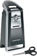 NOTA IMPORTANTE: PRESENTA USO, NO AFECTA SU FUNCIONAMIENTO – Abrelatas Eléctrico Automático Hamilton Beach Smooth Edge – Borde Liso, Extra Alto, Incluye Tijeras de Acero Inoxidable, Negro y Cromo (76607)